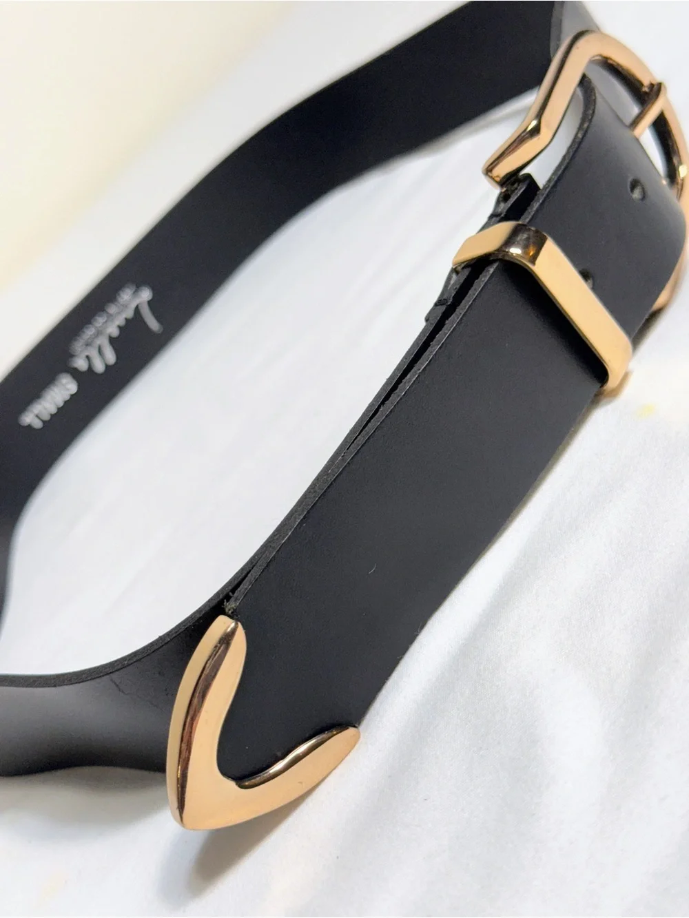 Luella Leather Collection Black Leather Belt Gold Buckle Small